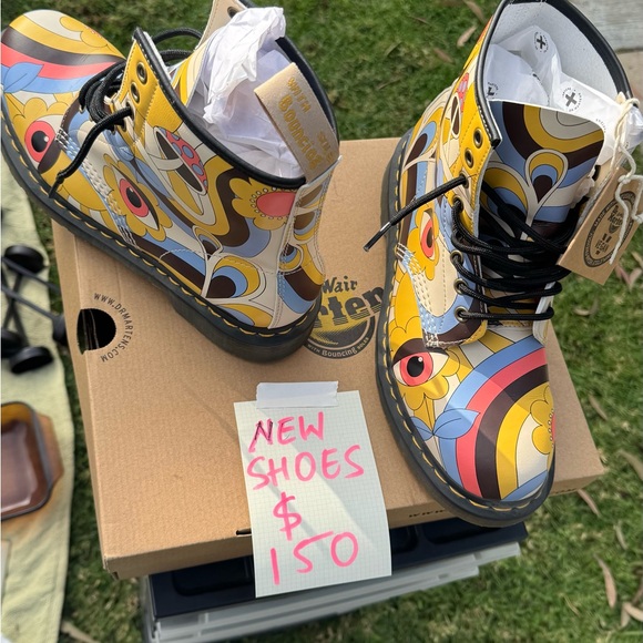 Dr. Martens Yellow and Blue Patterned Boots - Picture 3 of 5